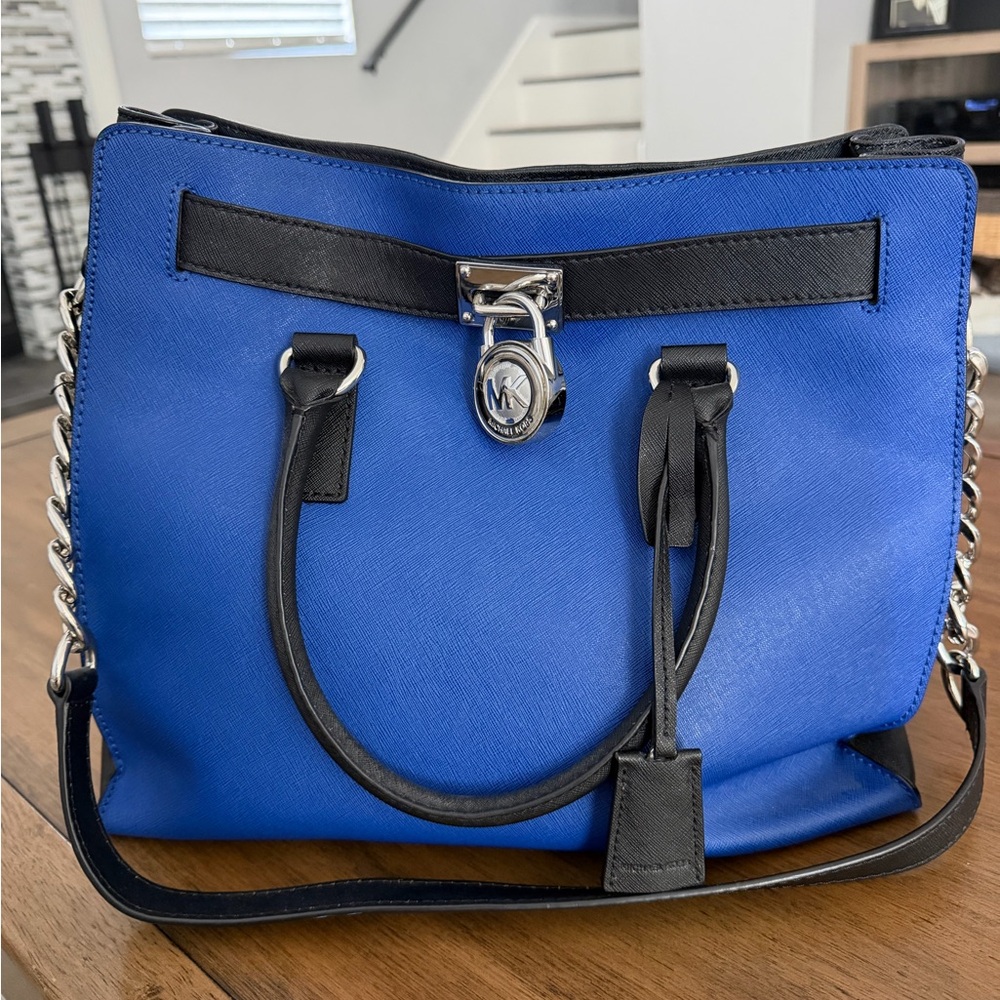 Michael Kors Blue and Black Large Satchel